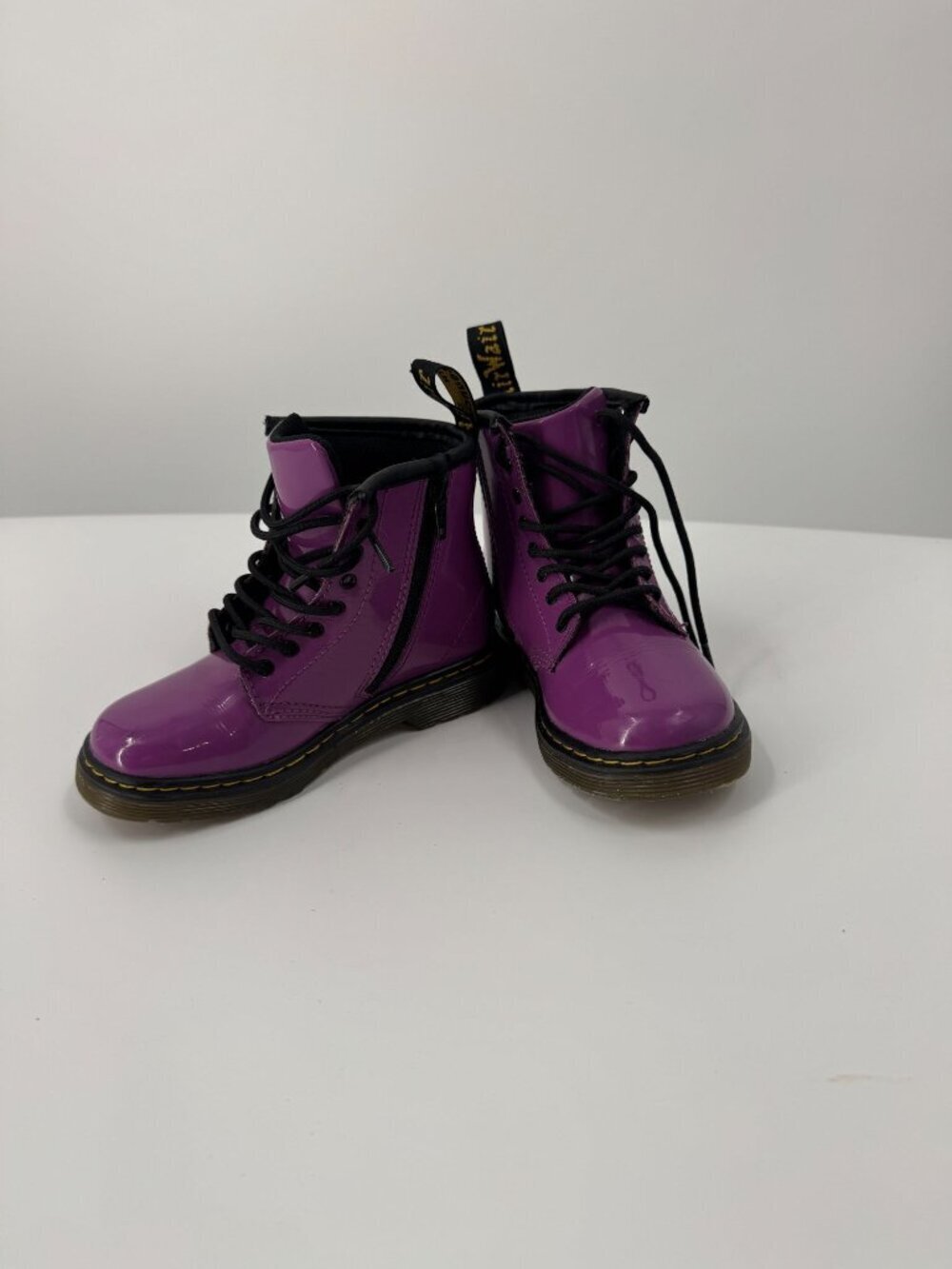 Dr. Martens Purple Patent Leather Kids Lace-Up Boots With Side Zipper Durable So
